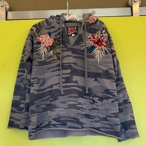 Johnny Was Multicolor Embroidered Hooded Sweatshirt